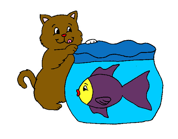 Dibujo Gato y pez pintado por sarap