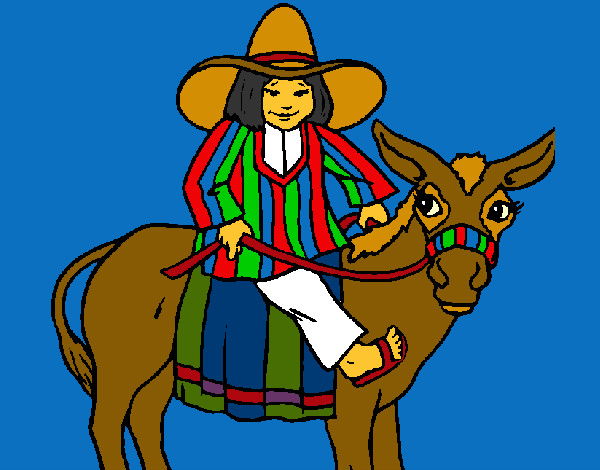 Dibujo Indio montado en burro pintado por queyla