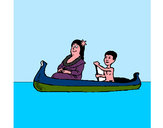 Dibujo Madre e hijo en canoa pintado por alcoms