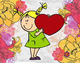 Dibujo Niña con corazón pintado por nixana