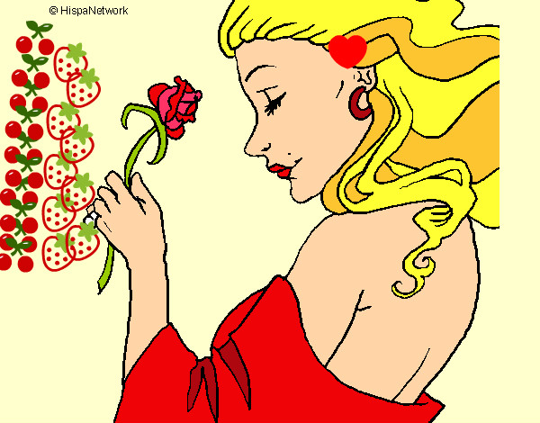 Dibujo Princesa con una rosa pintado por kellyeliza