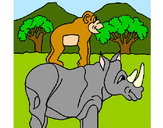Dibujo Rinoceronte y mono pintado por lamorales