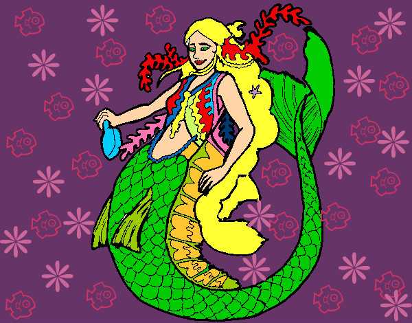 Dibujo Sirena con larga melena pintado por maktub