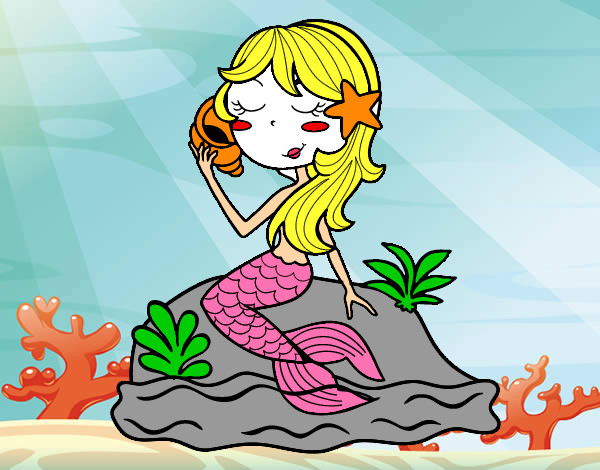 Dibujo Sirena sentada en una roca con una caracola pintado por Frekisen
