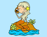 Dibujo Sirena sentada en una roca con una caracola pintado por irenecool