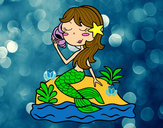 Dibujo Sirena sentada en una roca con una caracola pintado por msbcy