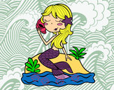 Dibujo Sirena sentada en una roca con una caracola pintado por sarita9