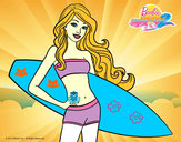 Dibujo Barbie con tabla de surf pintado por cabru