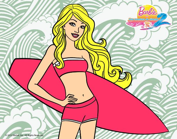 Dibujo Barbie con tabla de surf pintado por LeilaniAD