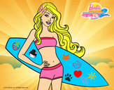 Dibujo Barbie con tabla de surf pintado por nenamaslow
