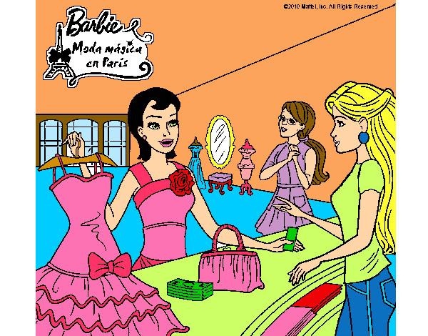 Dibujo Barbie en una tienda de ropa pintado por jiji