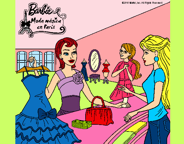 Dibujo Barbie en una tienda de ropa pintado por lamorales