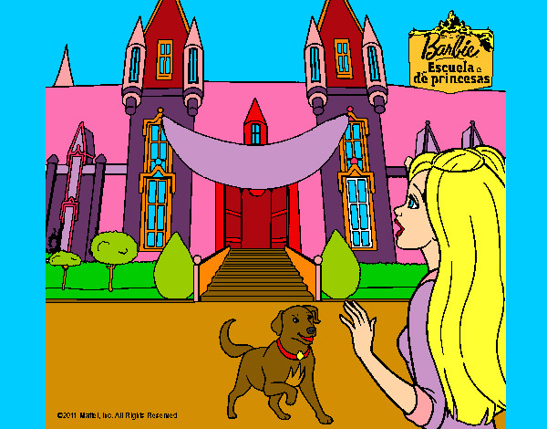 Barbie sorprendida ante el castillo