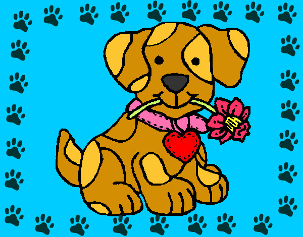 Dibujo Cachorro con una flor en la boca pintado por alba-adela