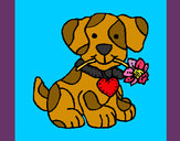 Dibujo Cachorro con una flor en la boca pintado por catitaflo