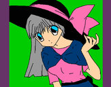 Dibujo Chica con sombrero pamela pintado por feersh