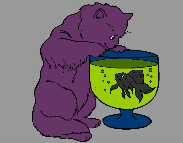 Dibujo Gato mirando al pez pintado por Coraline