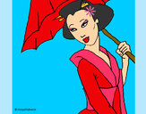 Dibujo Geisha con paraguas pintado por catitaflo