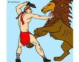 Dibujo Gladiador contra león pintado por hpna