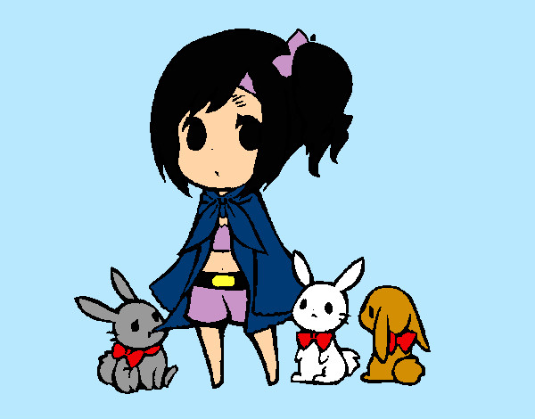 Una niña con conejos
