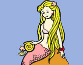 Dibujo Sirena con caracola pintado por 01234