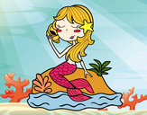 Dibujo Sirena sentada en una roca con una caracola pintado por 01234