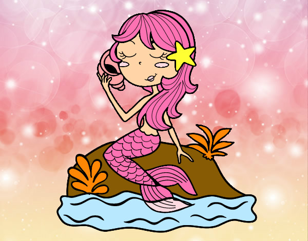 Dibujo Sirena sentada en una roca con una caracola pintado por AmuNyan