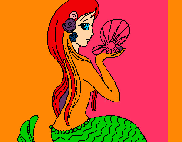 Dibujo Sirena y perla pintado por velia