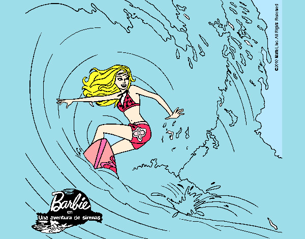 Dibujo Barbie practicando surf pintado por jessy90394