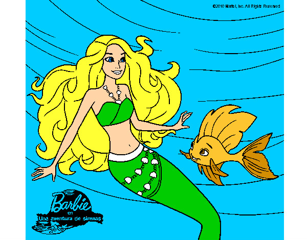 Dibujo Barbie sirena con su amiga pez pintado por lamorales