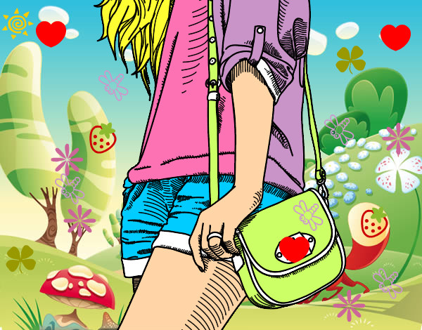 Dibujo Chica con bolso pintado por irenecool