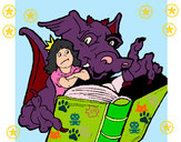 Dibujo Dragón, chica y libro pintado por AZULSAFIRA