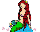 Dibujo Sirena con caracola pintado por velia