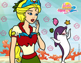 Dibujo Sirena con delfín pintado por luzkarina