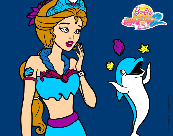 Dibujo Sirena con delfín pintado por marjoca