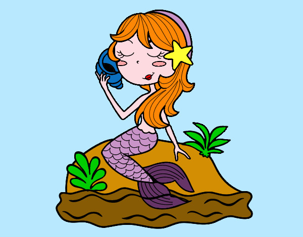 Dibujo Sirena sentada en una roca con una caracola pintado por maktub