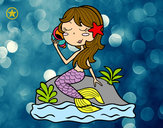 Dibujo Sirena sentada en una roca con una caracola pintado por mikili09