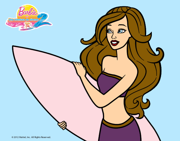 Dibujo Barbie va a surfear pintado por hanita