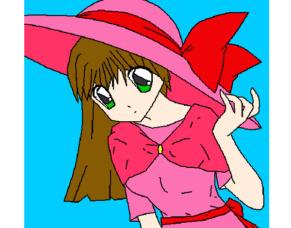 Dibujo Chica con sombrero pamela pintado por raquel99