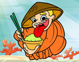 Dibujo Chino comiendo arroz pintado por mota