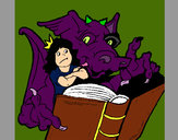 Dibujo Dragón, chica y libro pintado por Oihanko