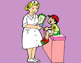 Dibujo Enfermera y niño pintado por queyla