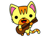 Dibujo Gato guitarrista pintado por gatita13