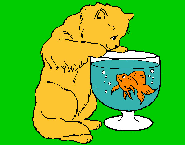 Dibujo Gato mirando al pez pintado por gatita13