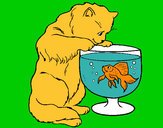 Dibujo Gato mirando al pez pintado por gatita13