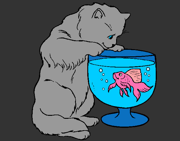 Dibujo Gato mirando al pez pintado por gharhophez