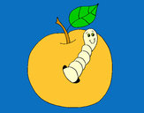 Dibujo Manzana con gusano pintado por queyla