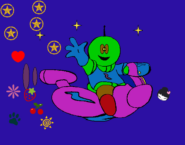 Dibujo Marcianito en moto espacial pintado por leerose1