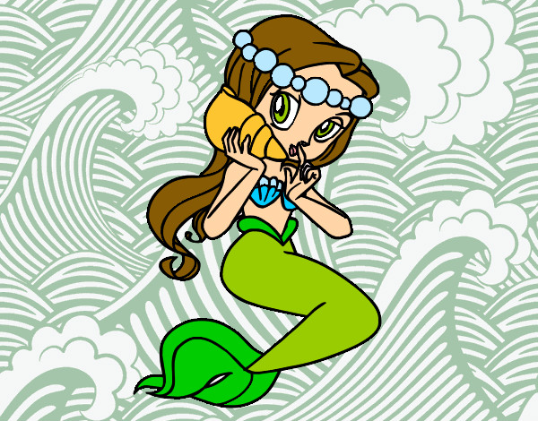 Dibujo Sirena con una caracola pintado por aerenlove