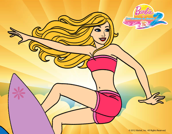 Dibujo Barbie surfeando pintado por KathAyala